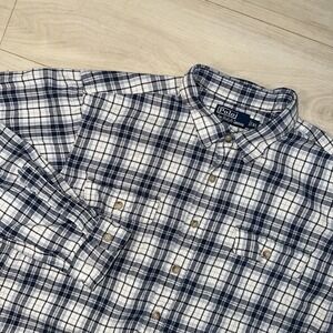 Polo Ralph Lauren Flannel Mens XL Blue Plaid Classic Long Sleeve Shirt Casual